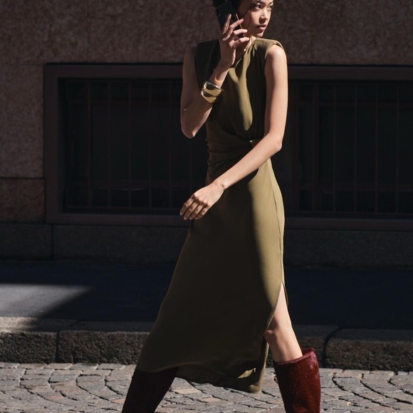 Zara NWT ruched satin effect midi dress 3897/162 - Picture 4 of 12